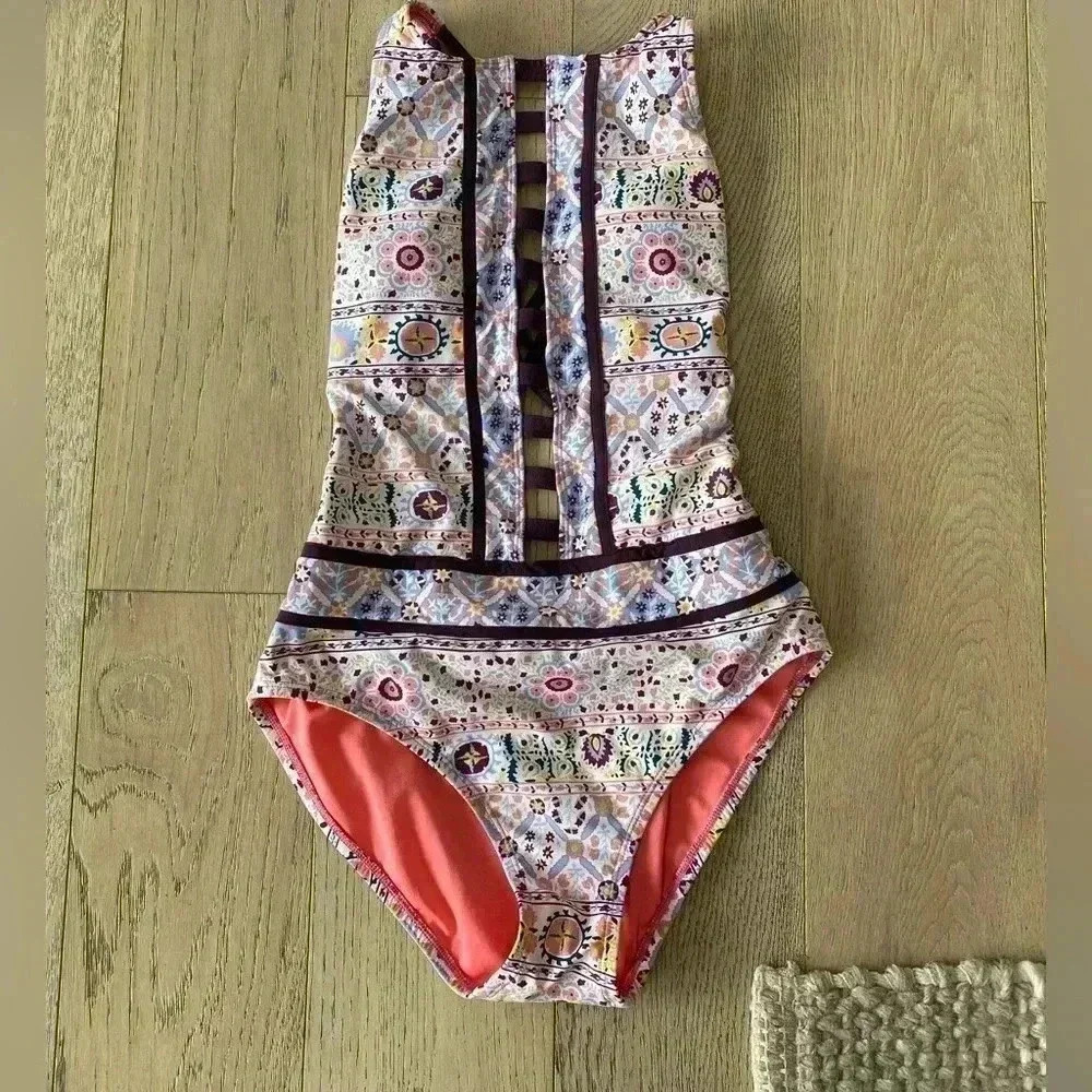 Bleu Rod Beattie Multicolor Printed One-Piece Swimsuit with Coral Lining